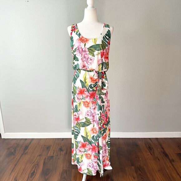 Boston Proper Tropical Oasis Print Racerback Maxi Dress Women's Size Medium - Picture 2 of 11